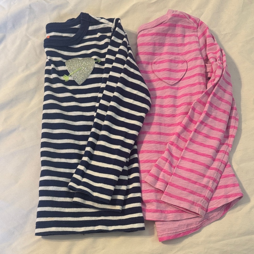 Crewcuts Girls Long Sleeve Striped Tees in Navy White & Pink